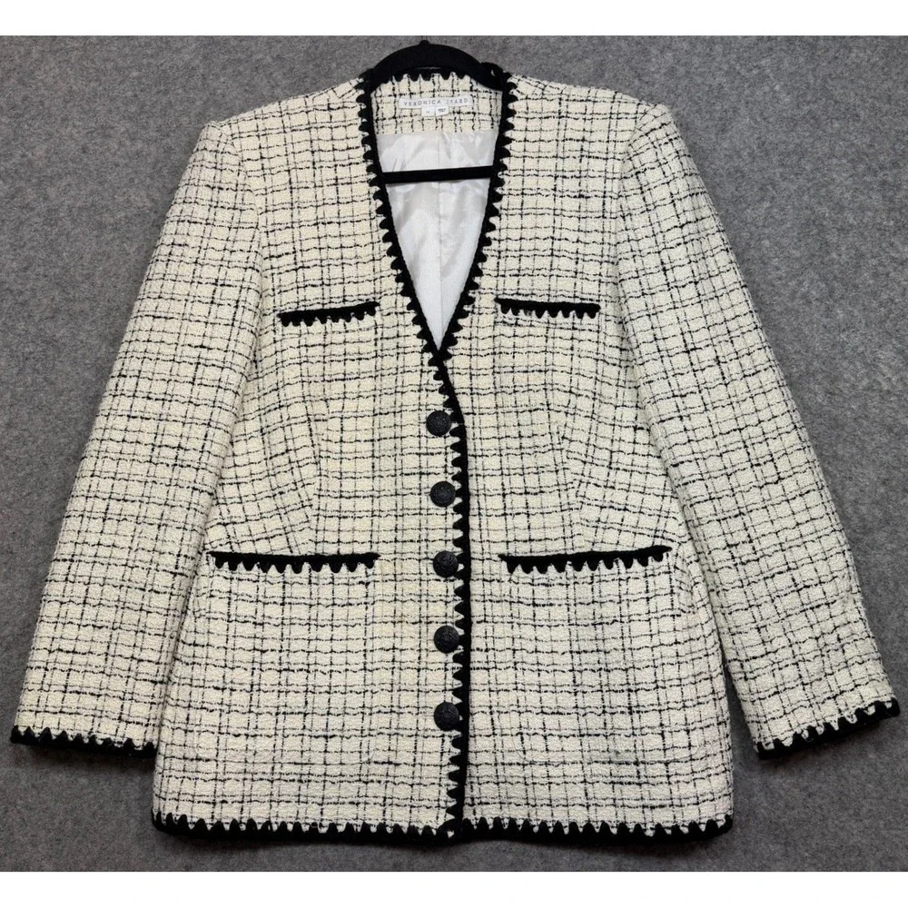Veronica Beard Albie Dickey Two Tone Cotton Blend Bouclé Tweed Blazer Size 12 - Picture 2 of 12